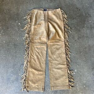 Leather Inc Brown Fringe Leather Pants Western Boho Cowgirl Vintage
